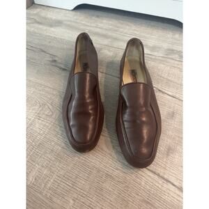 A Testoni Vintage Brown Loafers 8.5 B Leather Slip On Car Driving Shoes